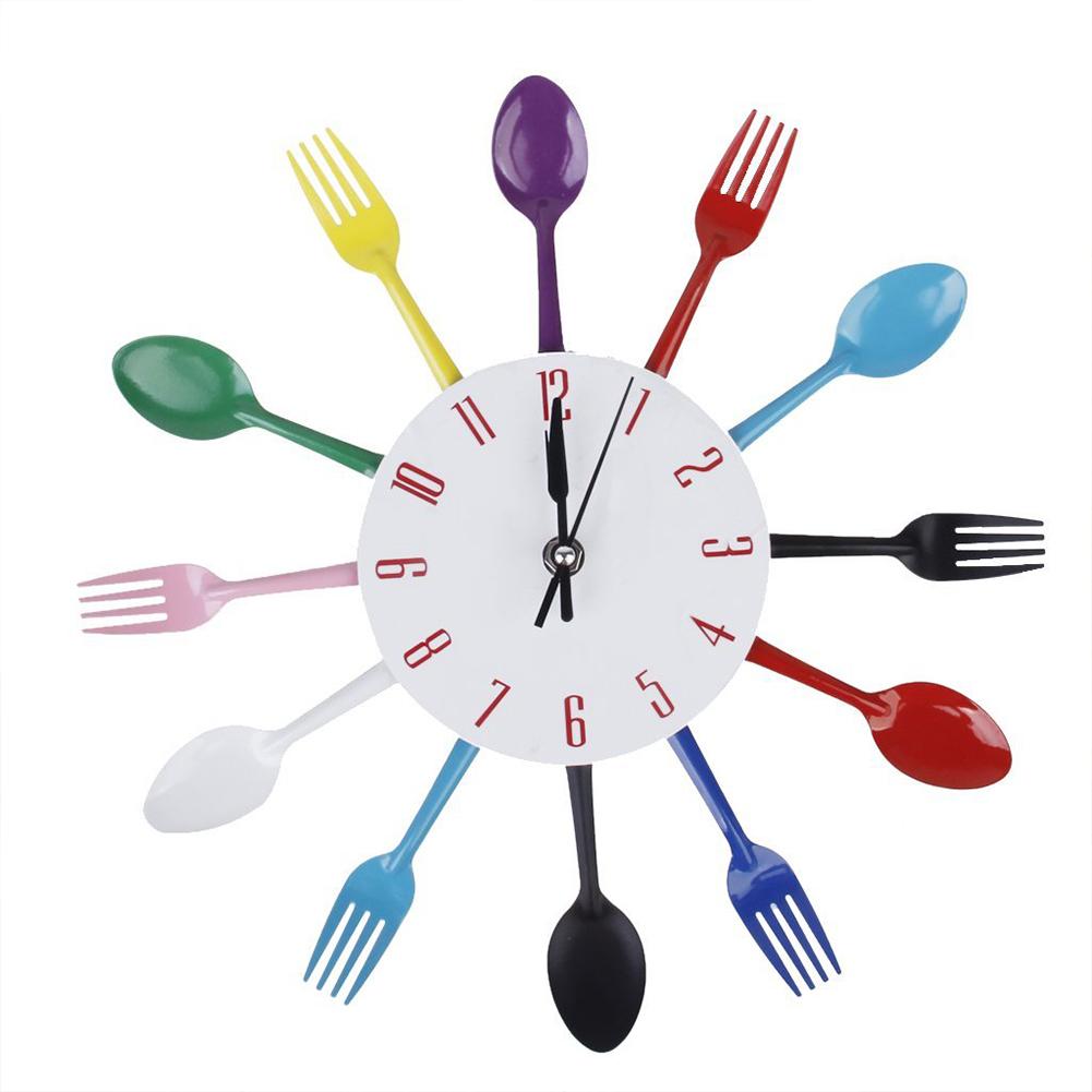 Stainless Steel Sheel Colorful Cutlery Design Wall Clock colorful #1