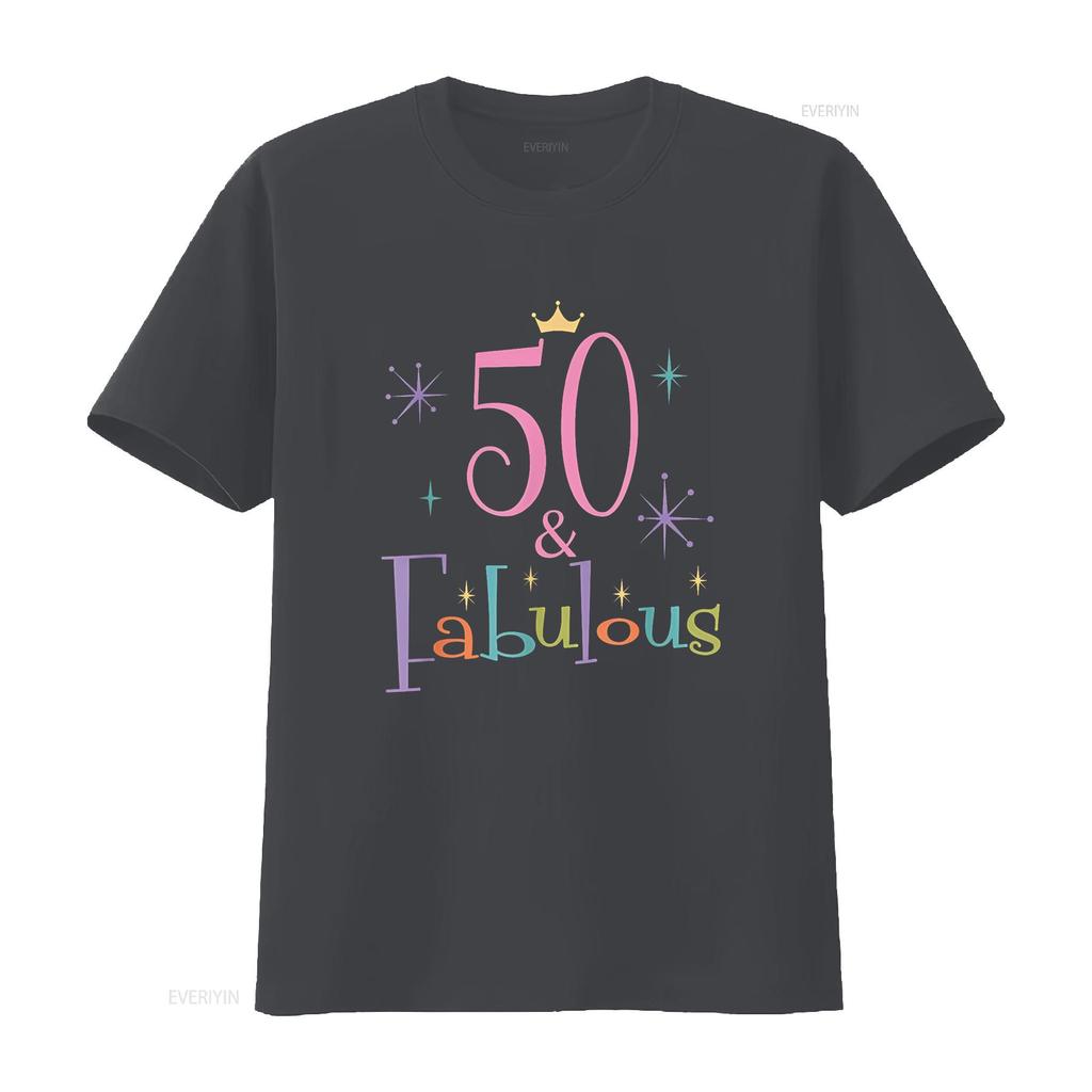 50 and Fabulous Cute 50th Birthday T Shirt vintage Washed Versatile Top For Everyday Wear Soft Comfortable graphic Casual