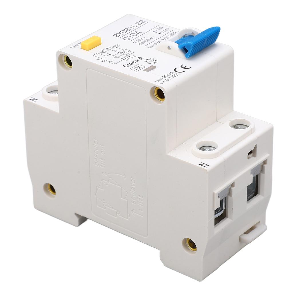 Circuit Breaker 1P+N Leakage Protection Switch 10A 230V AC DIN Rail MCB for Home