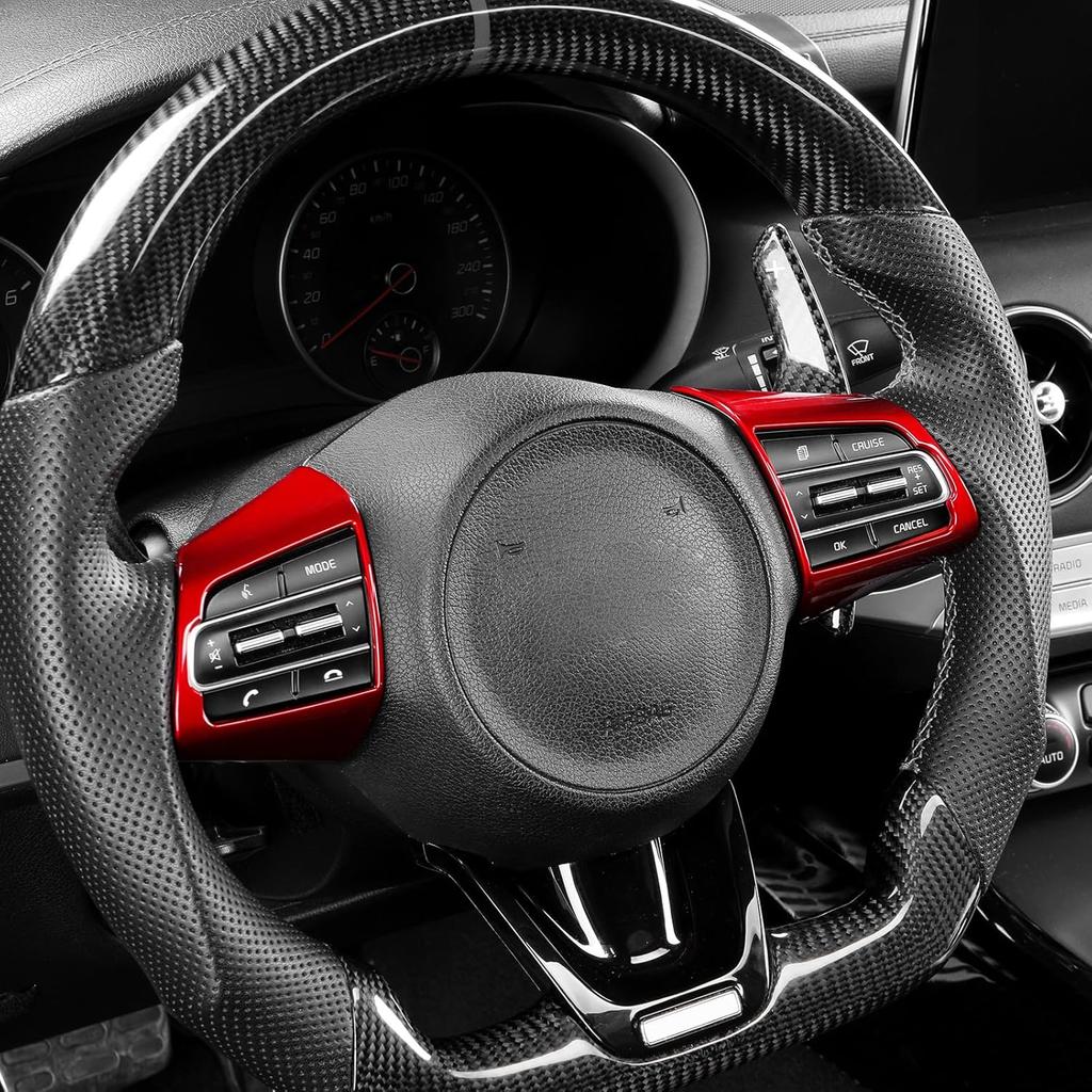 Carbon Fiber Car Steering Wheel Button Panel Frame Cover Decor Sticker Compatible with Kia Stinger 2017-2024 Accessories