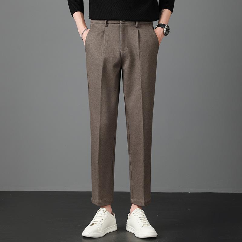 Light luxury winter woolen trousers men's casual pants men's slim straight trousers British elastic casual trousers nine points