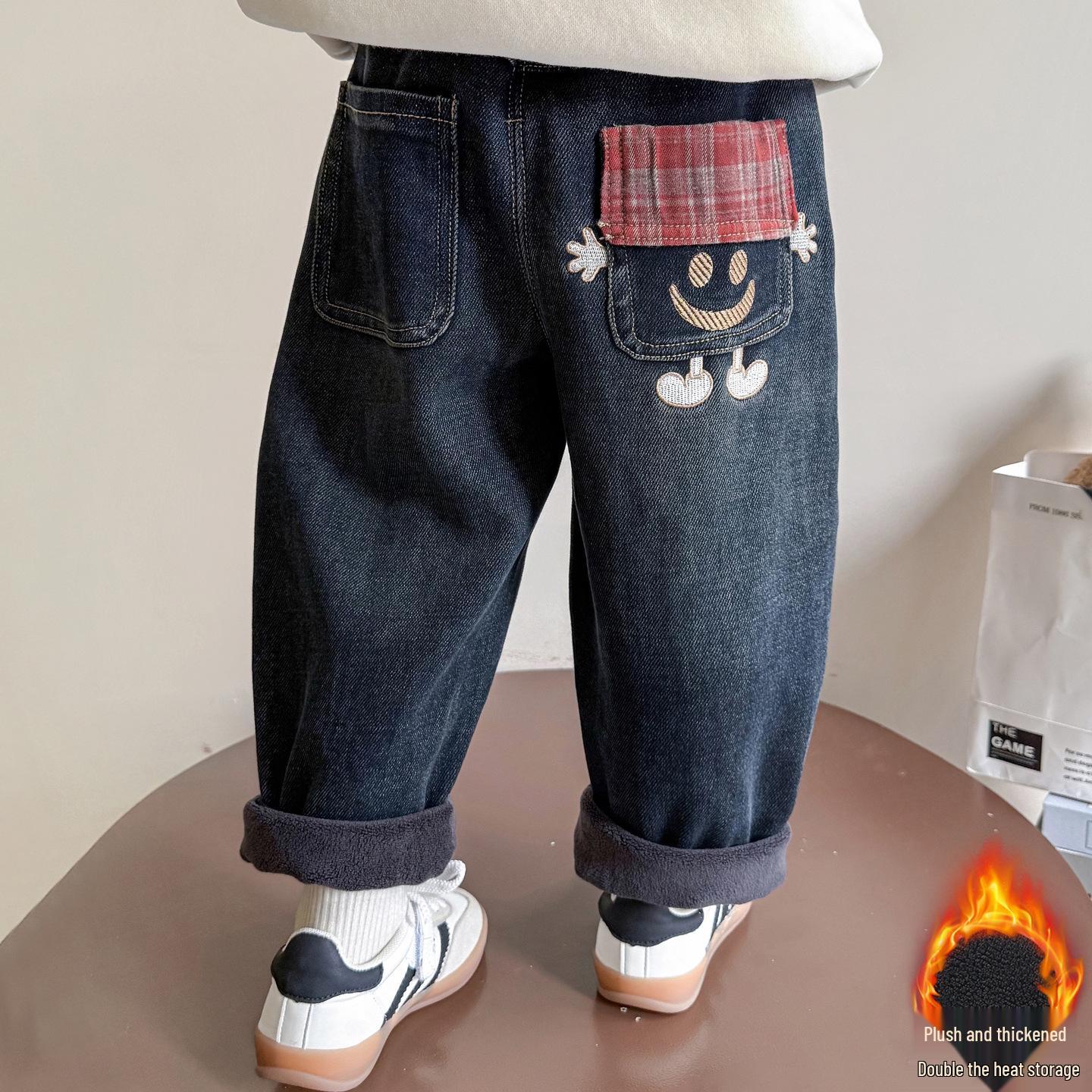 

Girls Fleece-Lined Jeans: Thick Embroidered Winter Pants for Baby Girls, 2025 Style 90 cm