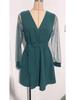 V Neck Lace Long Sleeve Women  Dresses High Waist Splicing Dress Girl Cocktail Evening Dresses