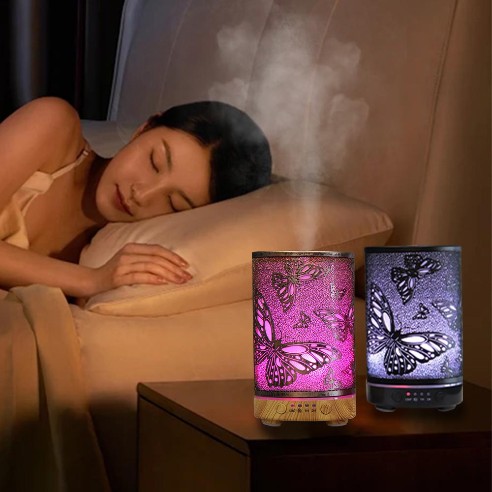 100ml Scent Diffuser Timing Function Colorful Butterfly Electronic Ultrasonic Air Humidifier Mist Maker with LED Night Lights