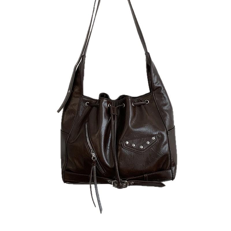 Retro Large-capacity Bucket Bag Women's 2025 Autumn and Winter New Simple Tote Bag Large-capacity Shoulder Messenger Bag