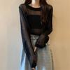 Damen Oberteile Einfarbige Lockere Passform Hohlmuster Pullover Oberteile Reine Farbe Sommer Dünne Oberteile Sonnenschutz Kurzes Überwurf Oberteil Bluse