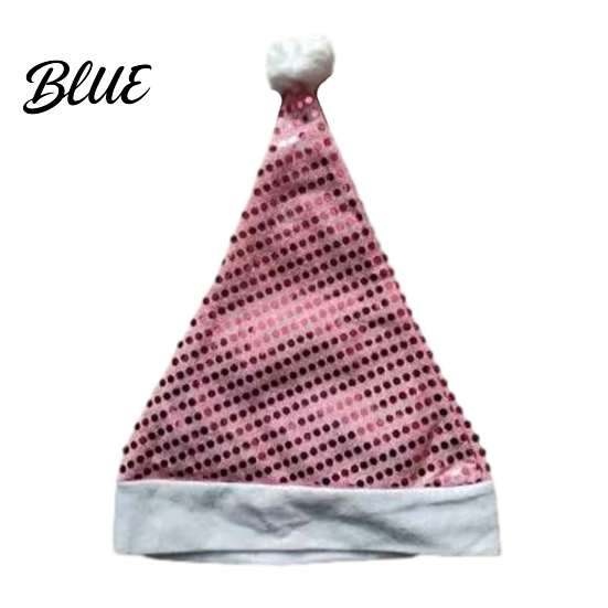 Gift for Friends Sequined Santa Hat Adults, Sparkling Christmas Hat, Festive Party Elastic with Pompom Holiday Costume New Year Celebrations