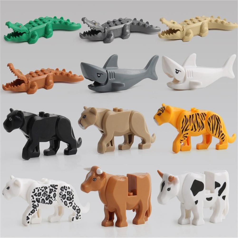 Animal Building Block Figures Mini Leopard Crocodile Shark Model Ornament Children Educational Toys For Kids