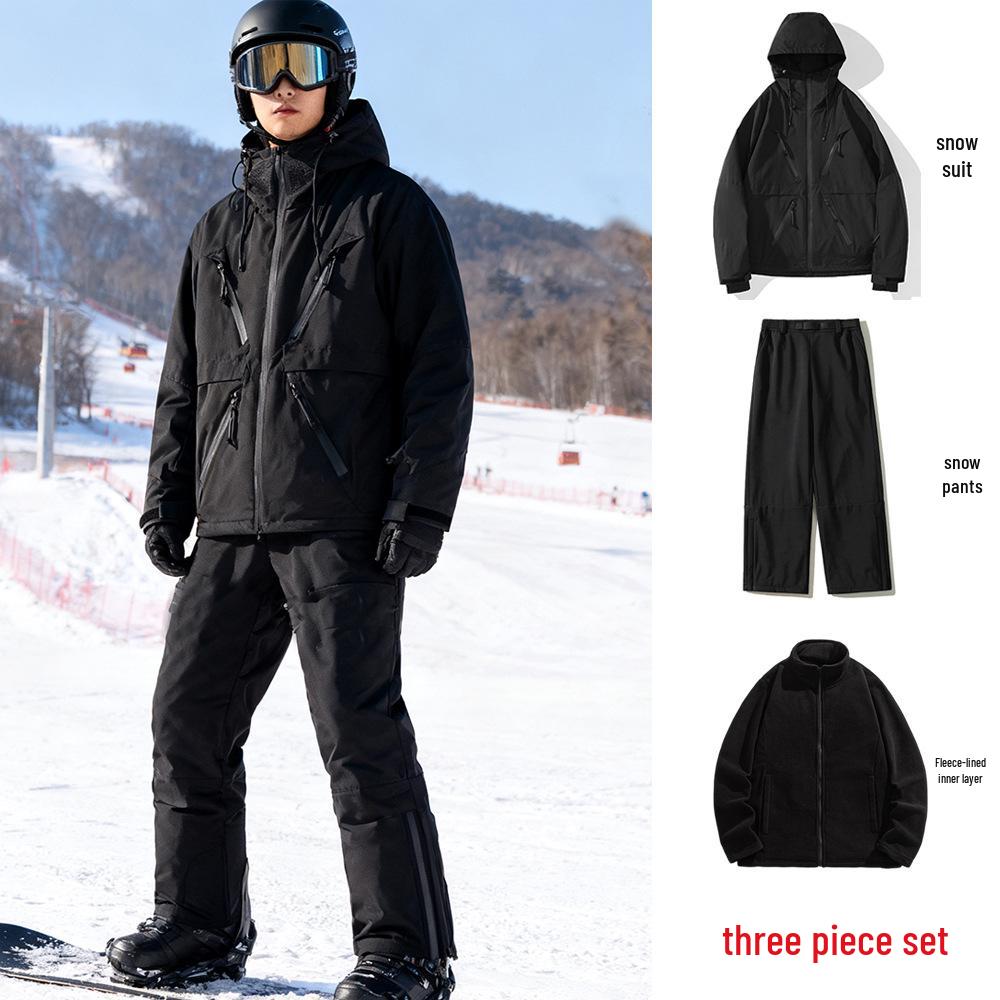 Ski Resort's Trendy Waterproof & Windproof Ski Suit Set for Men & Women, Fleece-Lined, Thickened, Plus Size, Warm