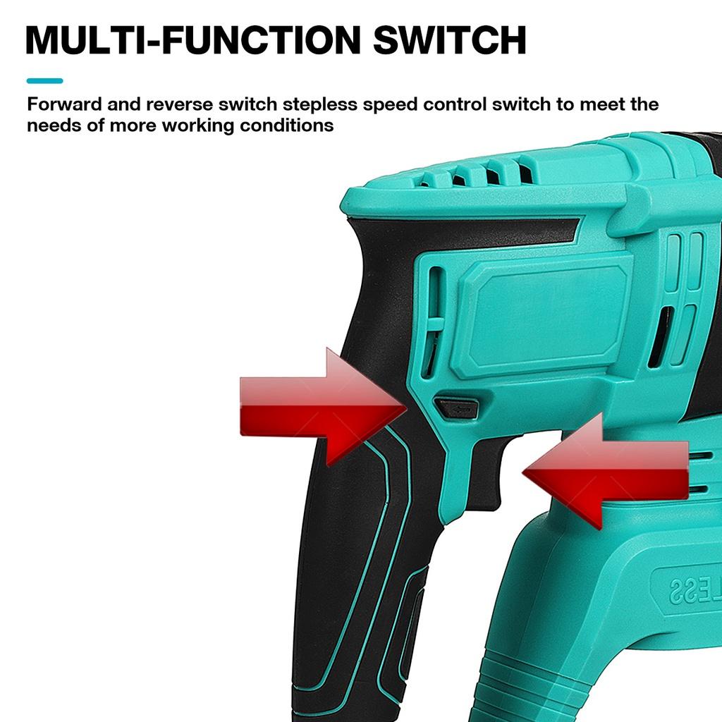 1400/min Brushless Cordless Rotary Hammer Drill 1/2 Batteries Rechargeable Electric Hammer Impact Drill for 18V Battery Green New 13.4x8.7""