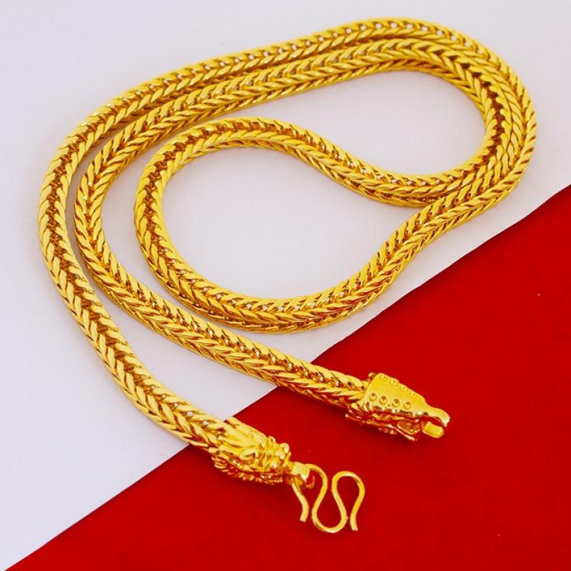 Alloy Gold Plated Dragon Head Fox Tail Necklace 6Mm Imitation Gold Personalized Square Fox Tail Necklace Neck Chain