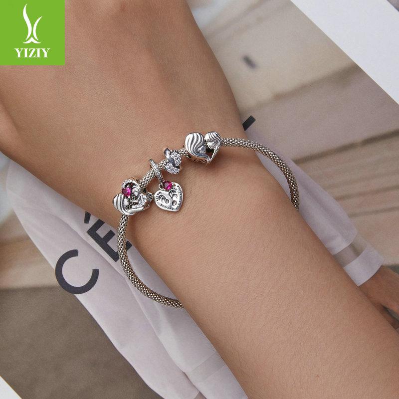 Mother'S Day Family Series S925 Silver Beaded Wind Diy Bracelet Accessories Loose Beads