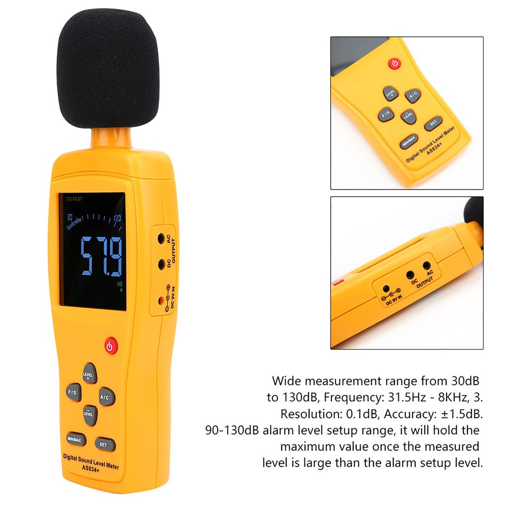 SMART SENSOR AS834+ High Accuracy Industrial Noise Meter Sound Level Meter Decibel Detector