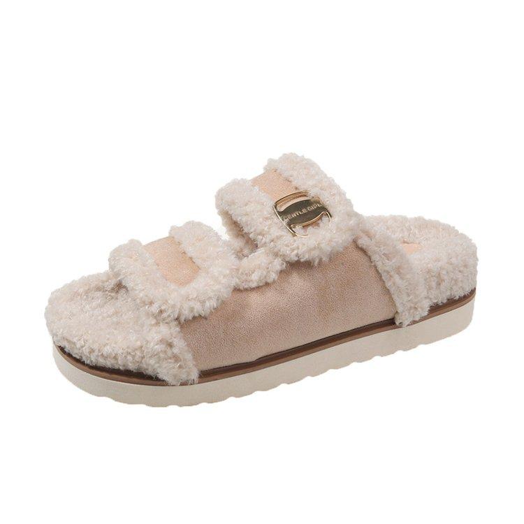 Ruth with INS thick bottom legs long hair slippers women wear autumn and winter versatile Internet celebrity one-word drag tide
