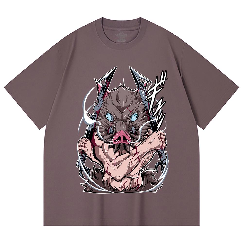 230 Gsm 100% Cotton Demon Slayer V4 Inosuke Print Unisex Heavy Cotton T Shirt