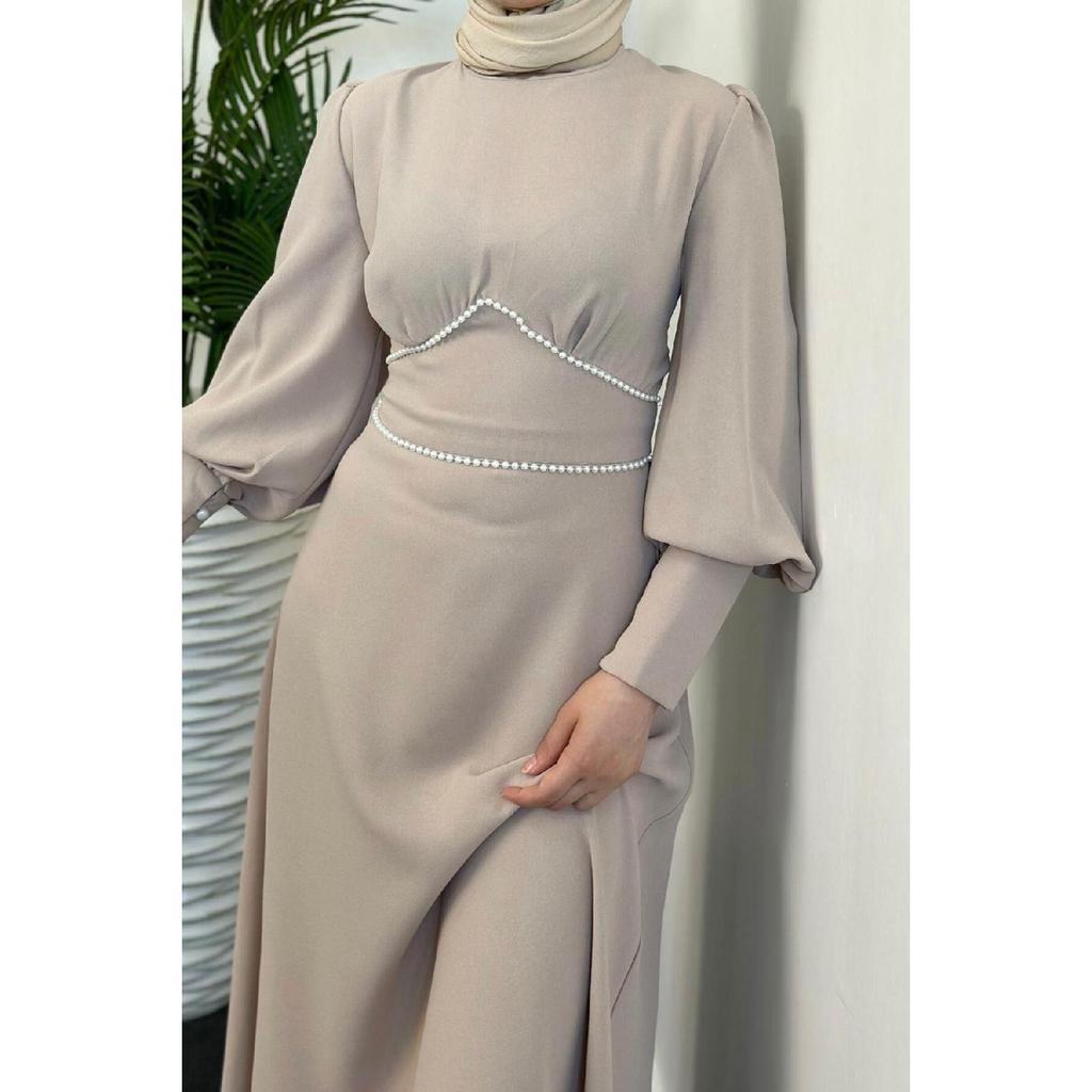 Lucas Pearl Detail Crepe Dress Black