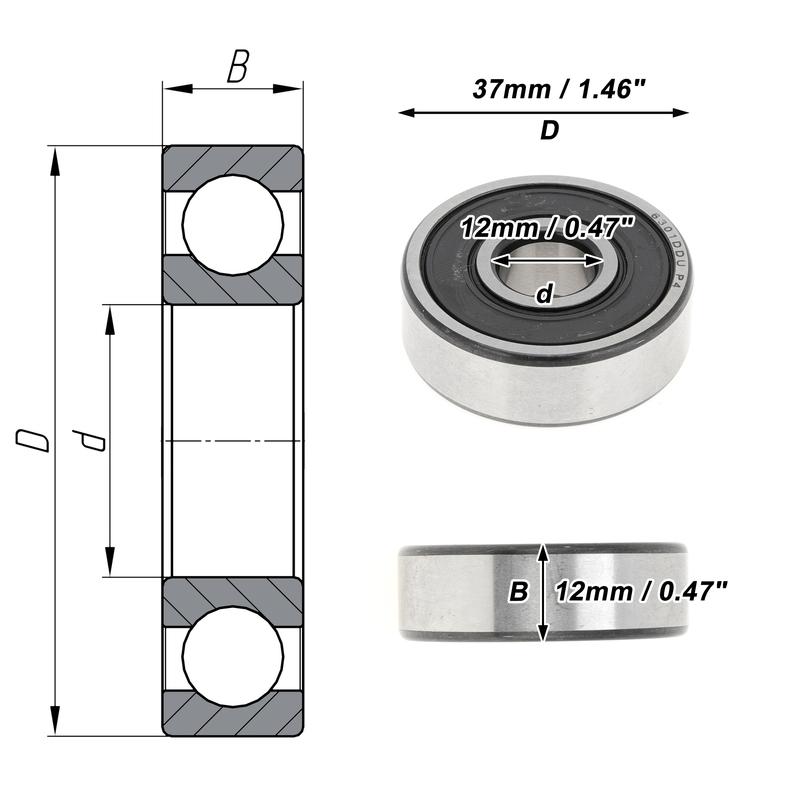 Motoforti 6301DDU Deep Groove Ball Bearings 12x37x12mm P4 Double Rubber Seal Lubricated Bearings Car Scooter Skateboard Wheel