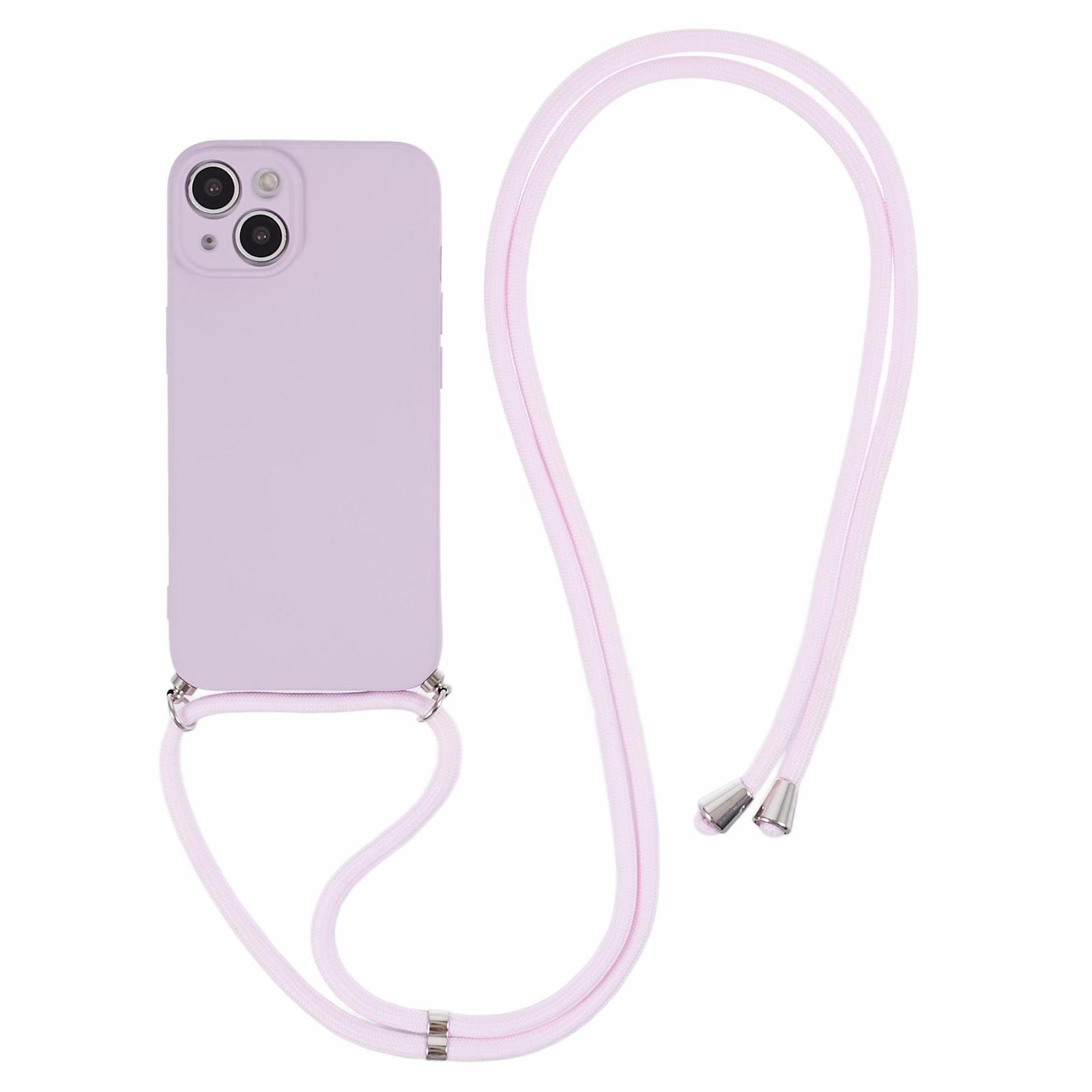 

For iPhone 13 TPU Case Fiber Lining Anti-scratch Phone Cover with Long Lanyard Purple