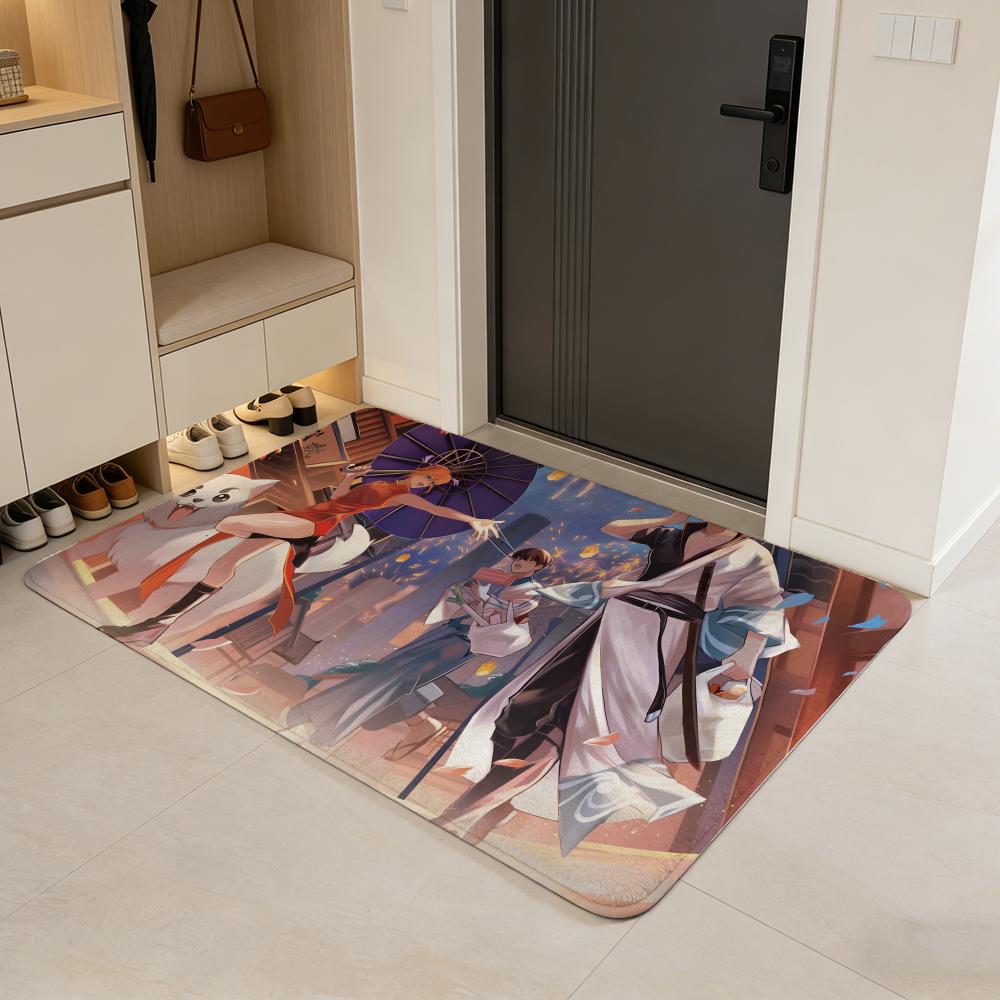 Hilarious G-Gintama Floor Mat Flannel Door Mat Non-Slip Absorbent Washable Indoor Home Rug