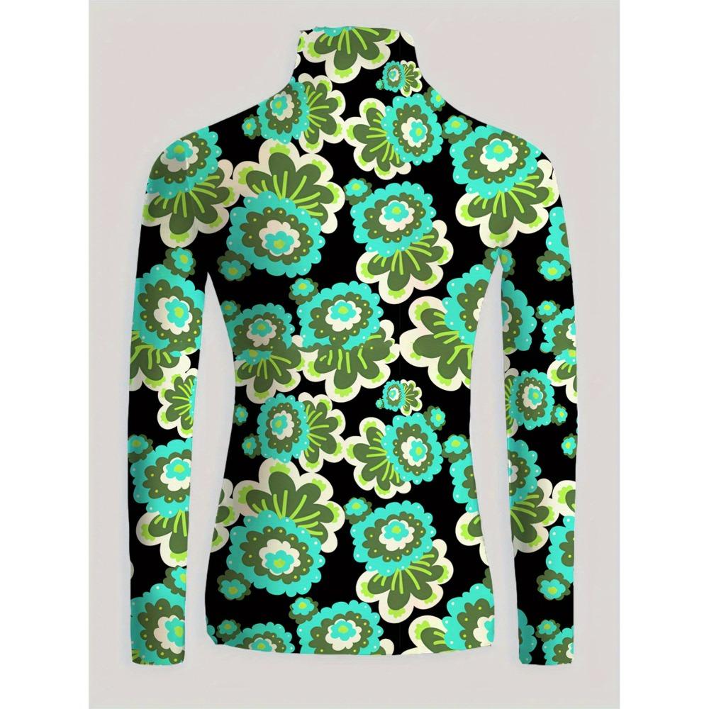 Women's printed cheongsam collar slim-fitting long-sleeved T-shirt, elegant long-sleeved bottoming shirt, spring and autumn women's clothing