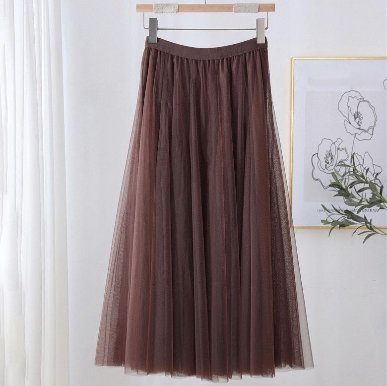 Frühling Herbst Sommer Feiertag Strand Damen Langer Midi-Rock Mode Damen Elastischer Hoher Bund Tüll Falten Tutu M black