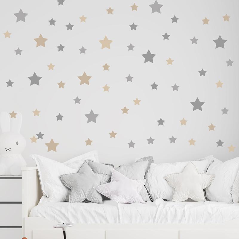 86 Pcs Cartoon Gray Khaki Star Wall Stickers for Kids Room Bedroom Nursery Home Decoration Wall Decals