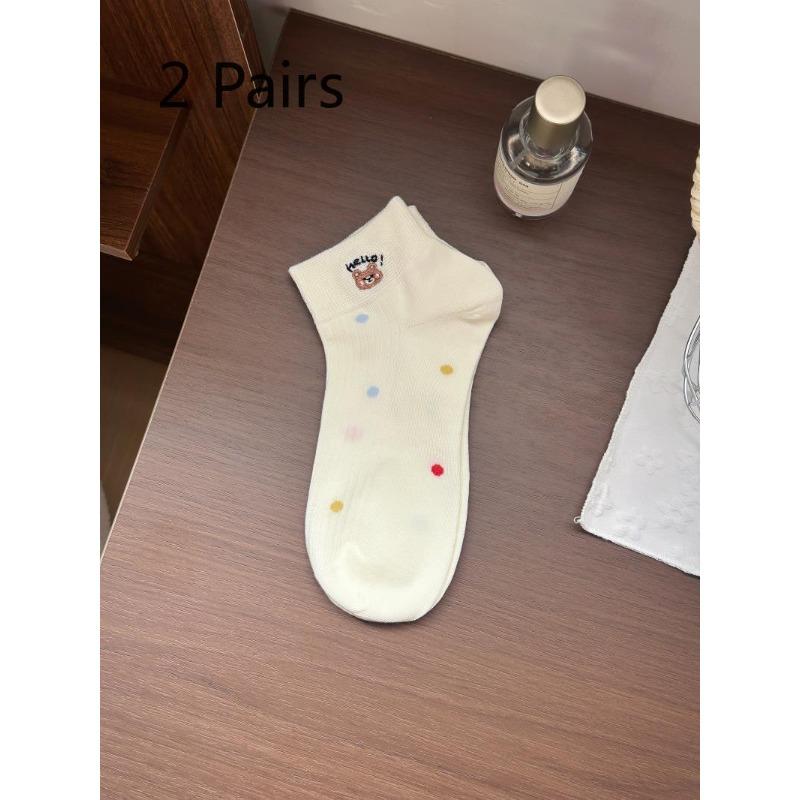2 Pairs of Children's Socks - Summer Lightweight Style Cute Combed Cotton Summer and Spring Style Short Tube Ladies' Stockings