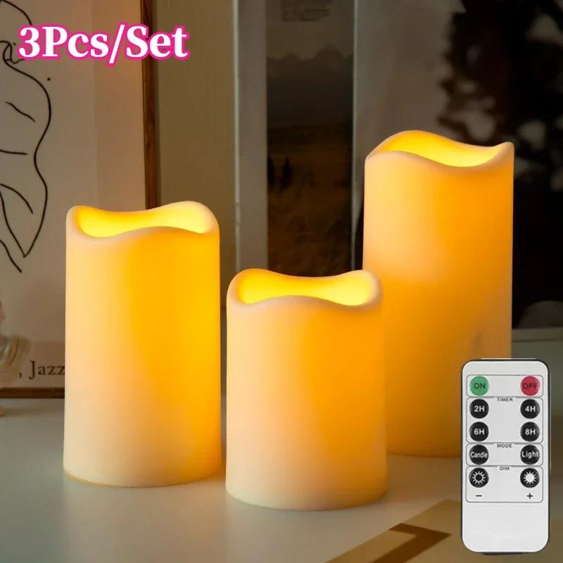 3Pcs/Set Simplicity Flickering LED Flameless Candle Light with Remote Control Intelligence for Patio, Garden & Holiday Displays