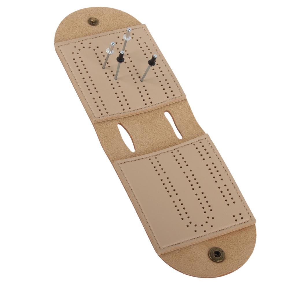 Krybbespillsett i lær med pinne Lettvektig Brun 2 spor Lærspillpose Poengtavle