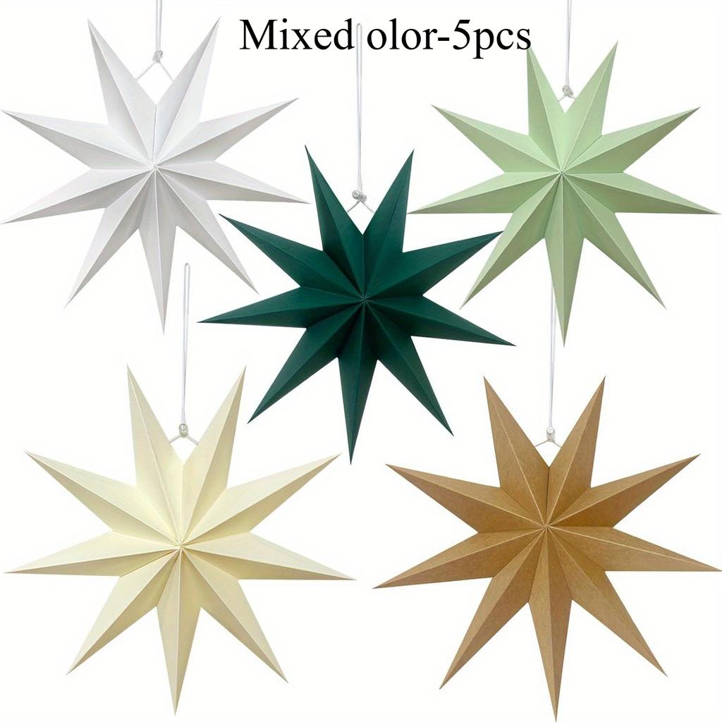 5pcsPaper Star Christmas Hanging Ornaments Xmas Tree Decor Colorful Party Decoration Christmas Eve New Year Room Home Decoration
