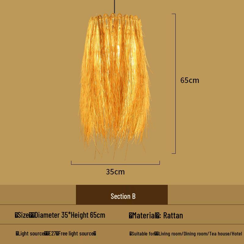 Bamboo Woven Pendant Light - Japanese Lantern for Dining, Restaurant, or Tea Room. Rattan Straw Hat Lampshade with New Chinese Art Design.