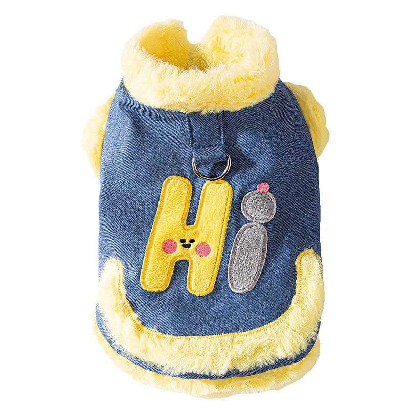 Smiley Traktion Herbst und Winter Samt verdickt warm Hund Denim Weste kleiner Hund Kätzchen Hund Haustierkleidung