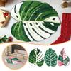 Irregular Plant Monstera Leaf Tufted Rug Plush Tropical Leaf Area Rug for Living Room Green Monstera Fluffy Bath Floor Mat