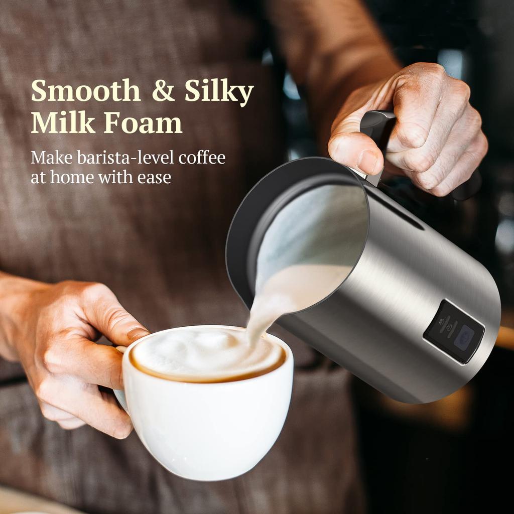 Milk Frother Electric Stainless Steel Automatic Milk Steamer for Coffee Cappuccino Hot Chocolates Hot and Cold Milk Frother Heater for Latte Frother