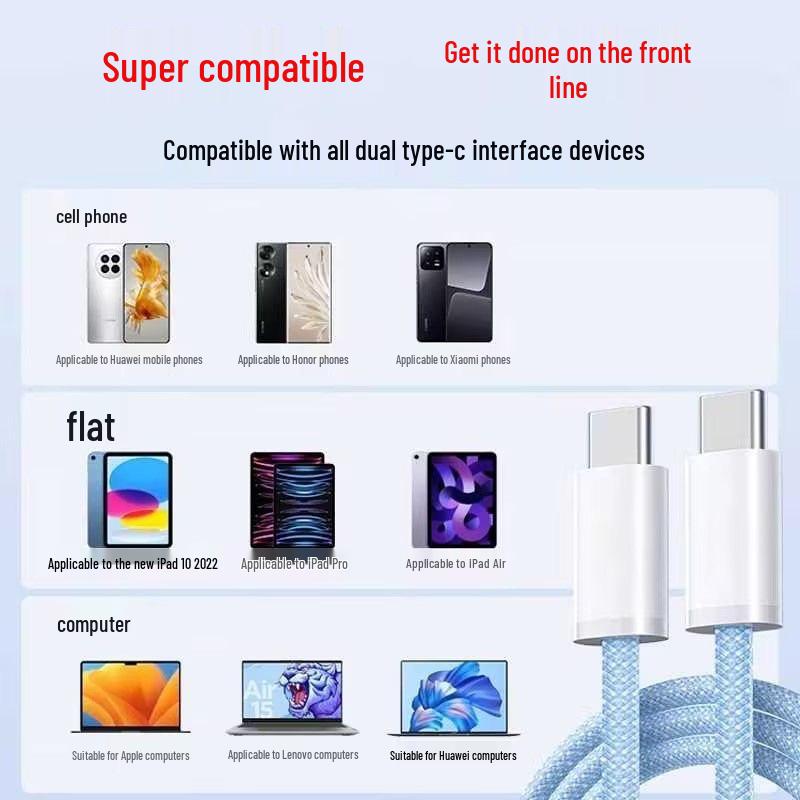 6A Double Type-C 100W PD Fast Charging Cable for Huawei/Apple Laptops