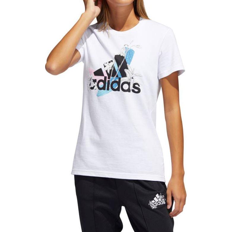 adidas Logo-Print Atmungsaktiv Rundhals Kurzarm T-Shirt Damen T-Shirts Weiß GN9151