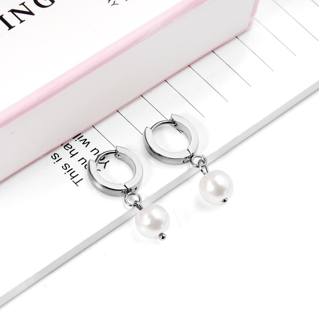Vintage Fashion Imitation Pearl Clip-On Earrings Niche Design Stainless Steel Women's Hoops Elegant High-End Party Jewelry