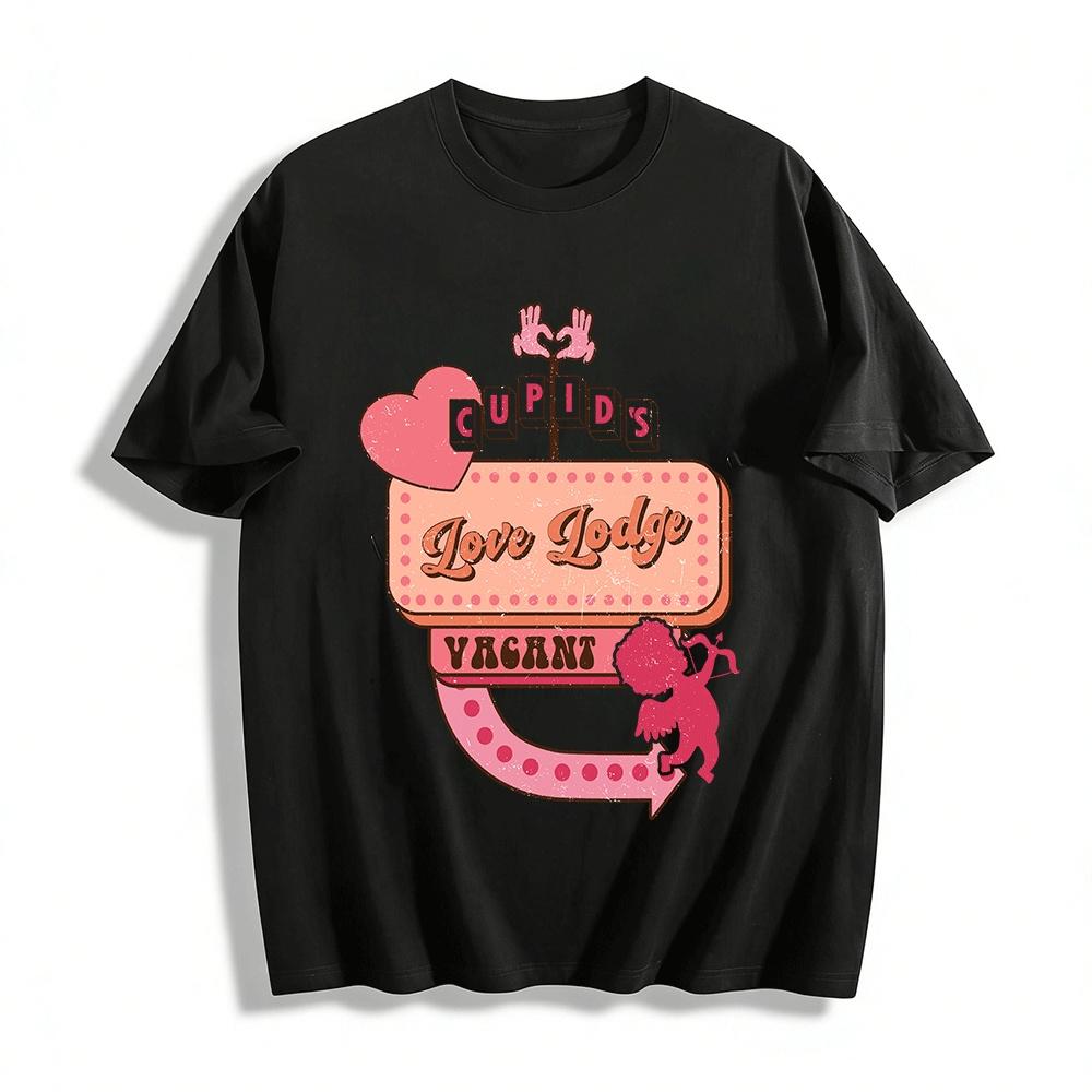 

Cupid s Love Lodge Themed Retro Casual Top Pure cotton T-shirt XXS