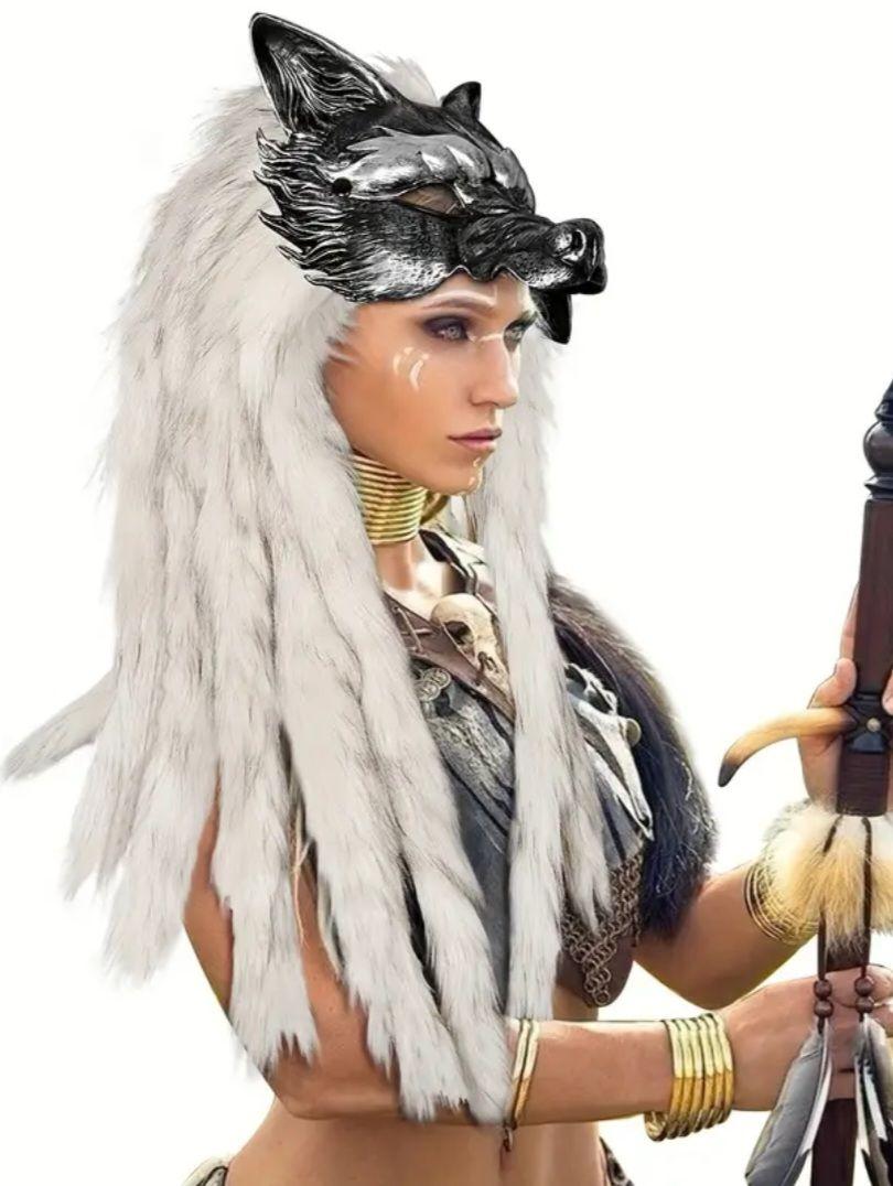 

[USED] 69 Wolf Mask Dreadlocks Wig Tribal Costume Viking Halloween