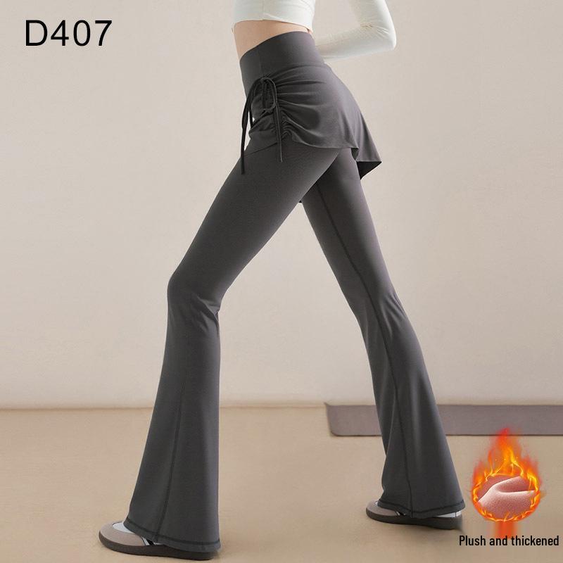 Damskie spodnie do jogi z podszewką polarową, lekko rozszerzane u dołu - Slim Fit, Odzież sportowa Jesień/Zima do biegania, Pilatesu, Fitnessu
