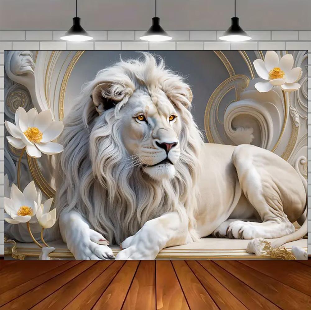 Luxury White Lion Backdrop Supplies White and Gold Regal Animal Background Birthday Photozone Party Decoration Photography Props