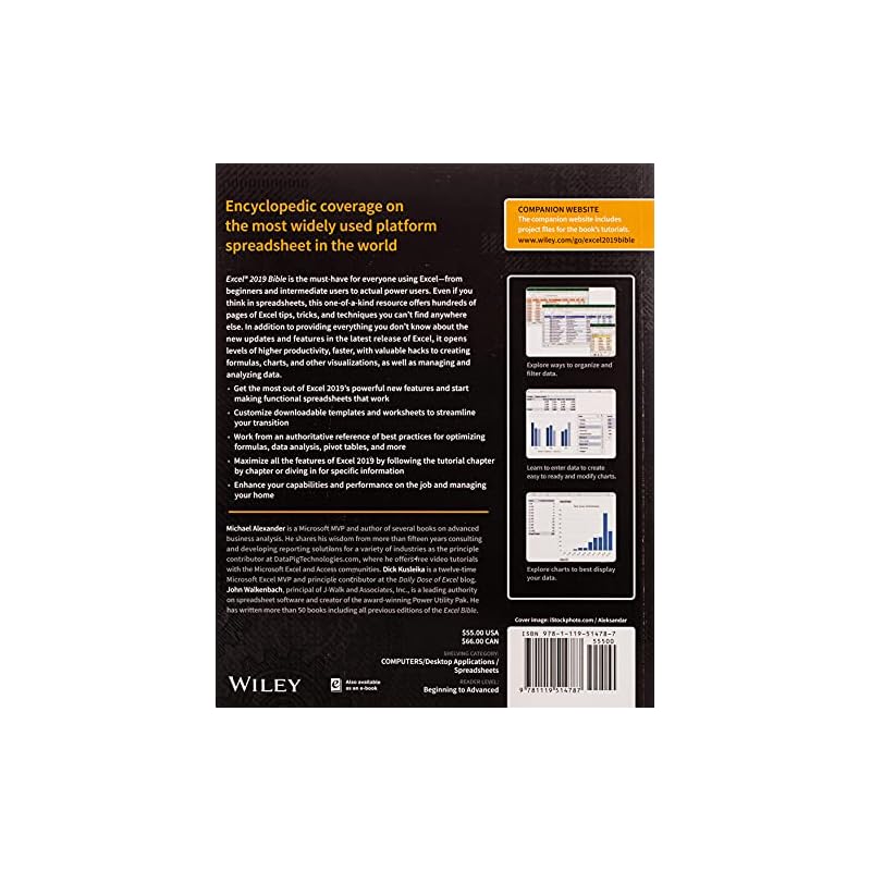 Excel 2019 Bible The complete guide to Excel 2019Whether you are