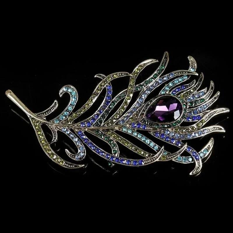Peacock Feather Brooch Elegant Retro Lapel Scarf Knitted Jacket Dress Decoration Jewelry Accessories Birthday Brooch Gift