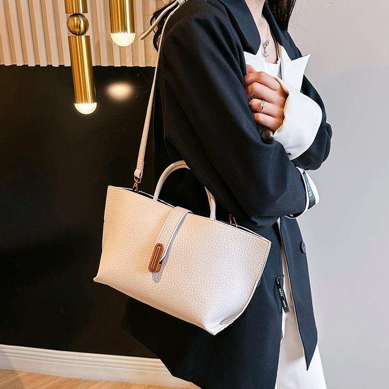 Womens PU Leather Bucket Bag With Detachable Handle Crossbody Strap Minimalist Solid Color Daily Tote Office Commute