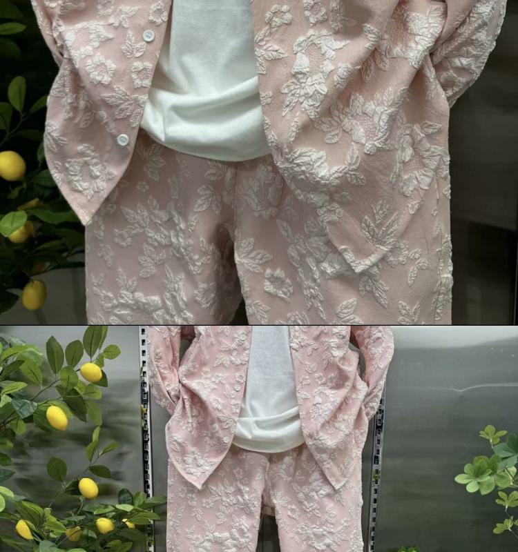 Men's Autumn Embossed Print Casual Shirt and Pants Set