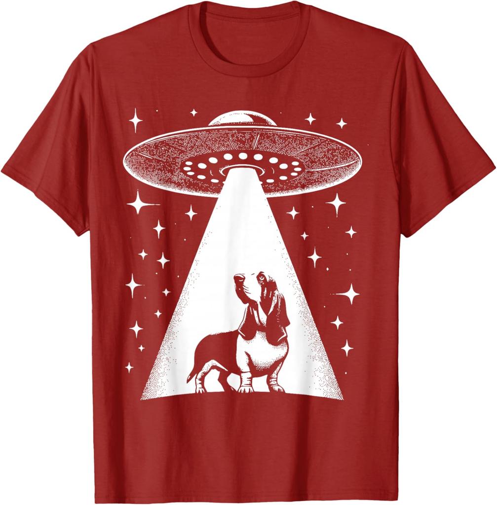 Basset Hound UFO Alien Abduction Graphic Tee Funny Dog Lover Gift T-Shirt