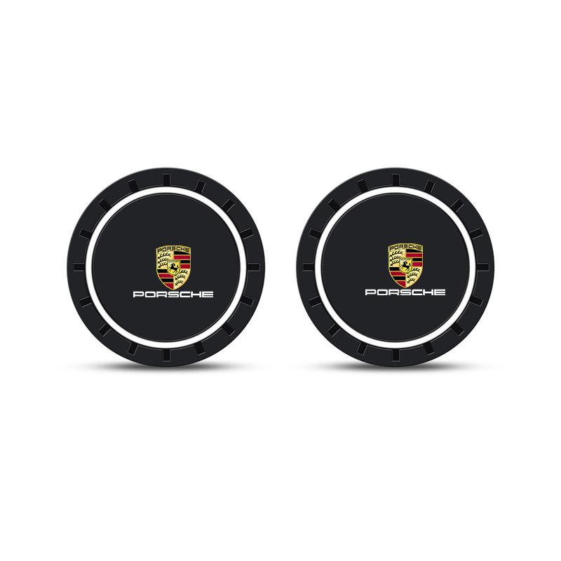2pcs Car Non-Slip Mat Coasters Pads Water Cup Slots For Porsche Panamera Cayenne Taycan 911 718 Macan Carrera-GT 928 944 968 944