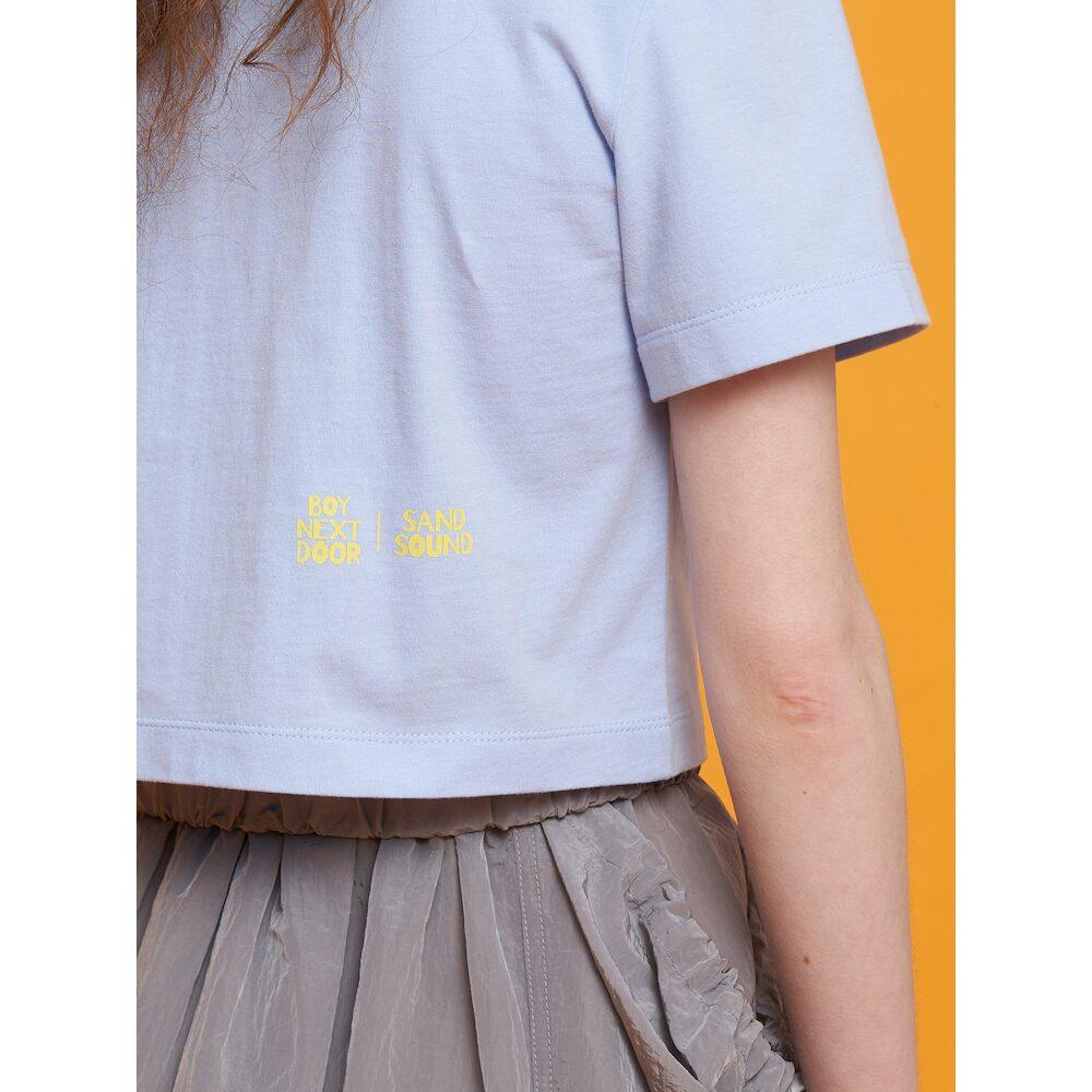 Saendeusaundeu Graphic Crop Sleeve Tshirts Light Blue