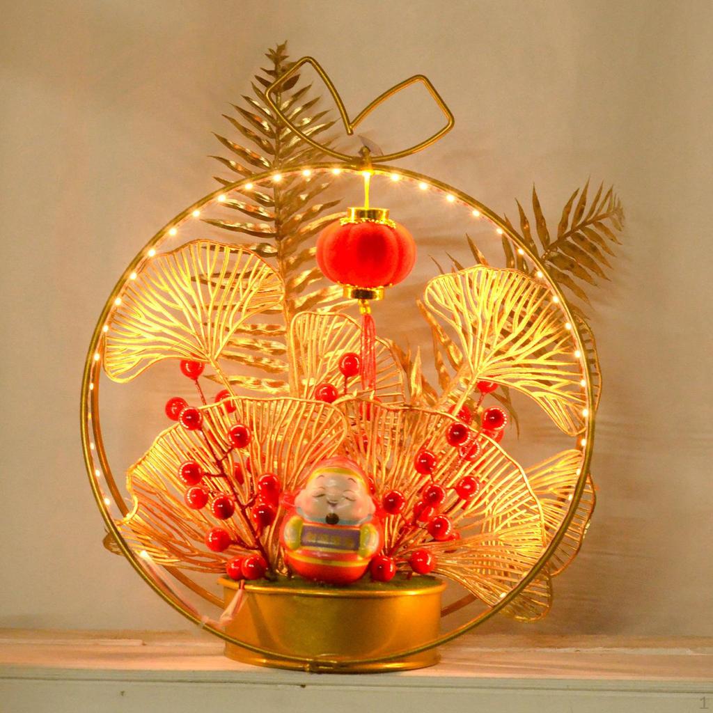 Chinese Year Ornaments Desk Night Light Lighted Artificial Potted Flower for Wedding
