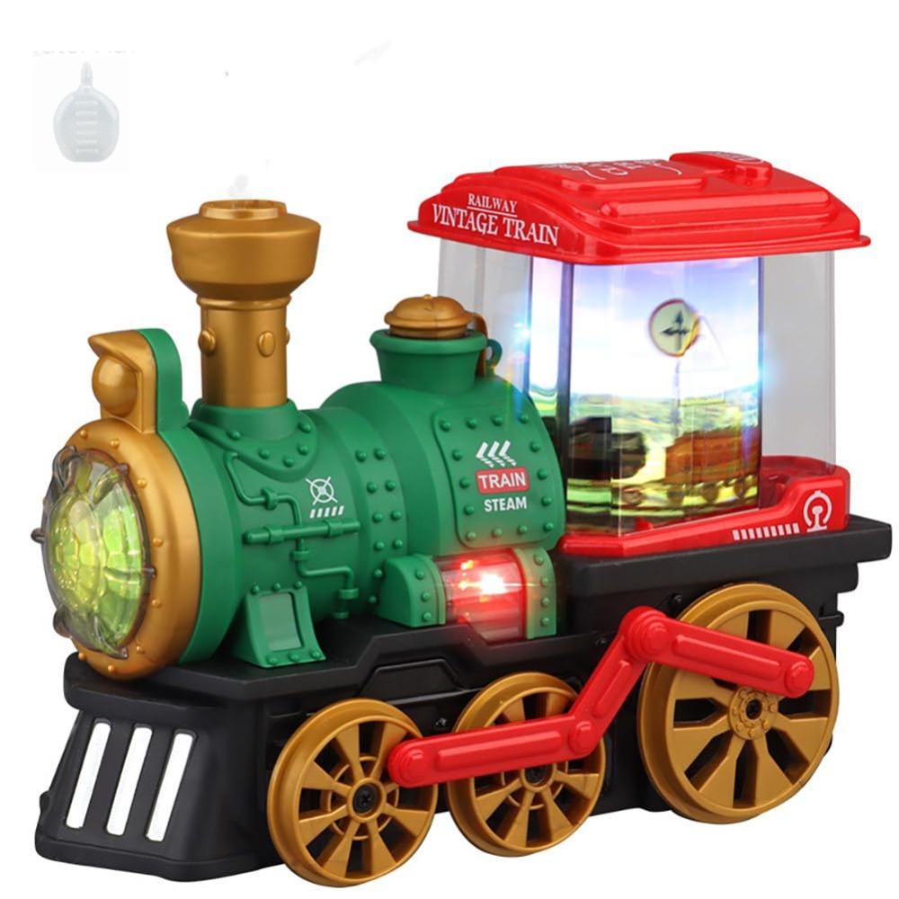 

Simulation Steam Spray Train Toy Sounding Educational Toy Cute Electric Steam Train Early Learning зелёный